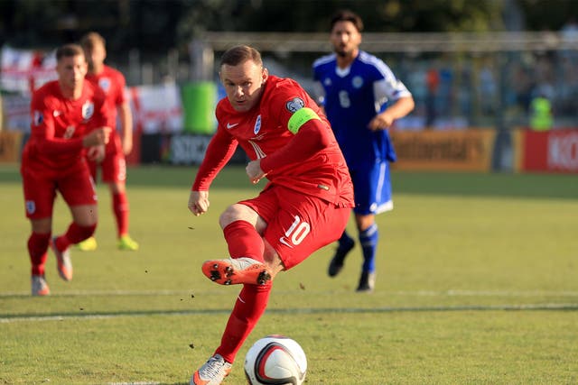 Wayne Rooney scores from the spot against San Marino to equal the England goal scoring record