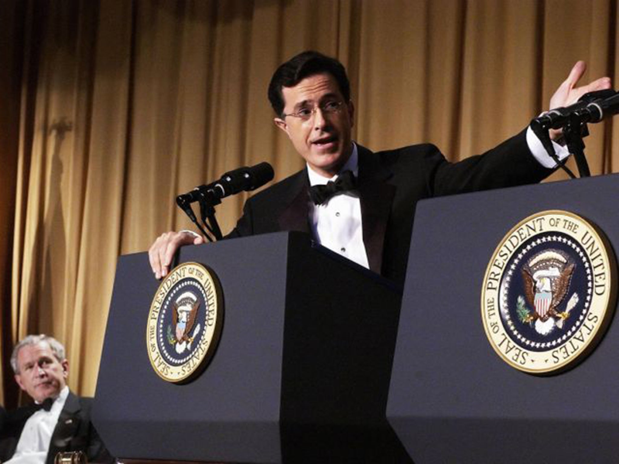 George W Bush sees Colbert on form at the 2006 White House Correspondents’ Dinner