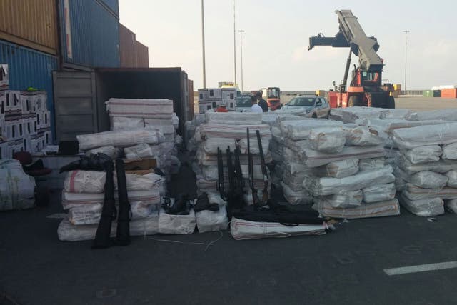 Some of the weapons found displayed on the dockside in Iraklion, Crete (Hellenic Coast Guard)