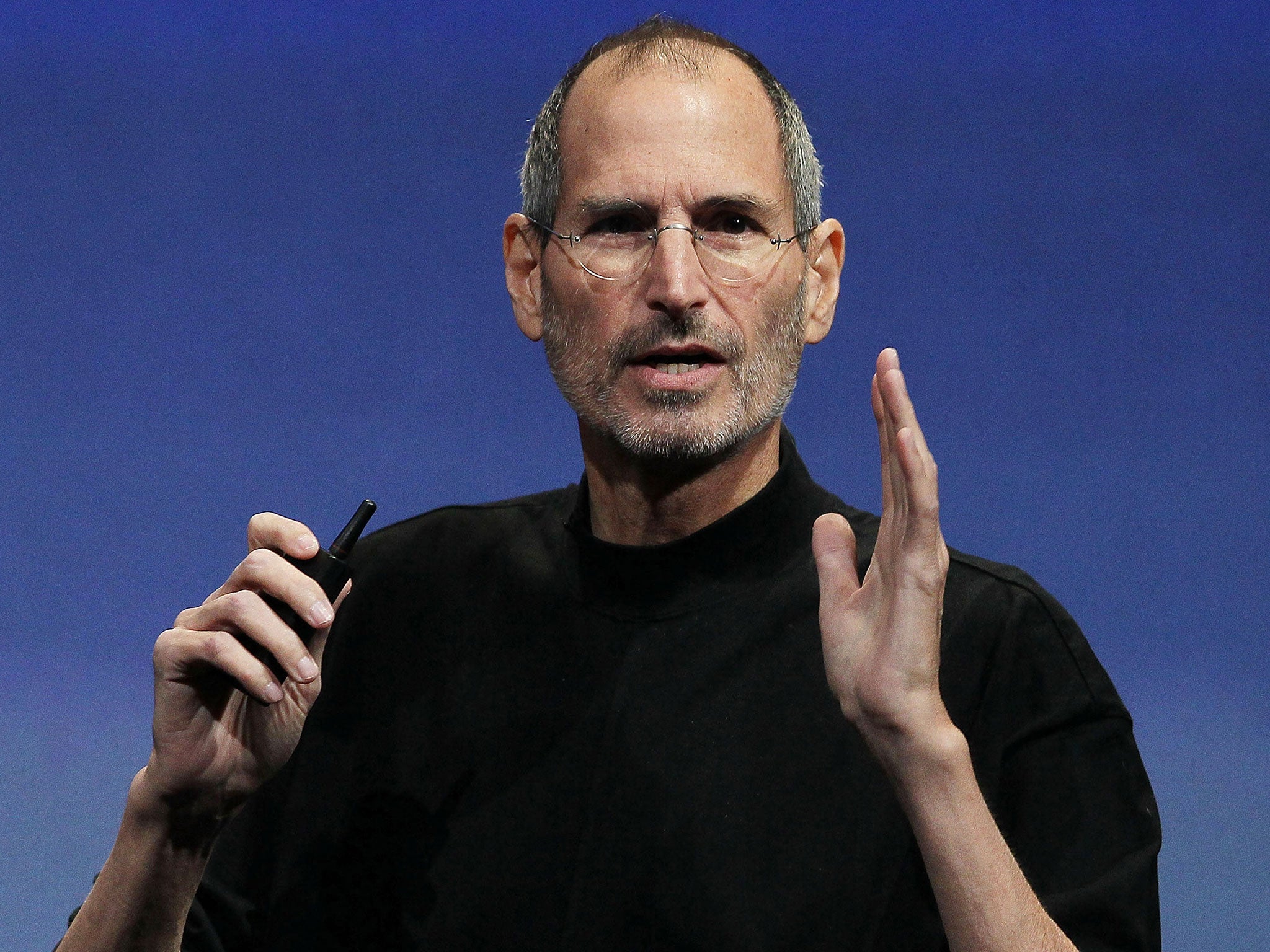 Late Apple CEO Steve Jobs pictured speaking during an Apple event in April 2010