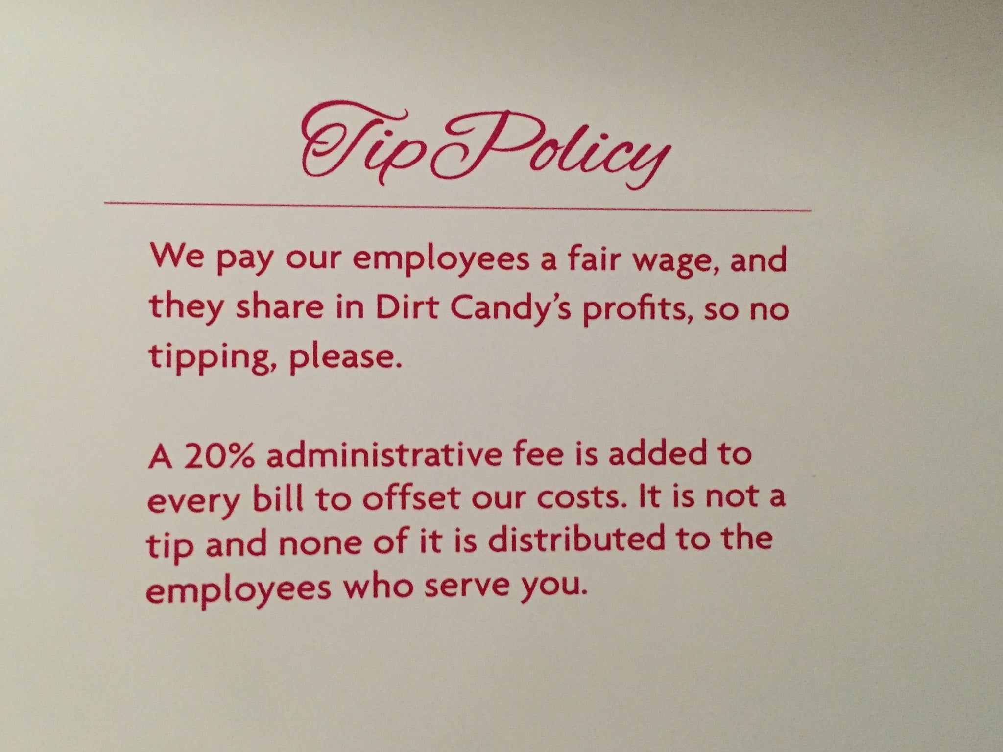 Dirty Candy restaurant discourages tipping