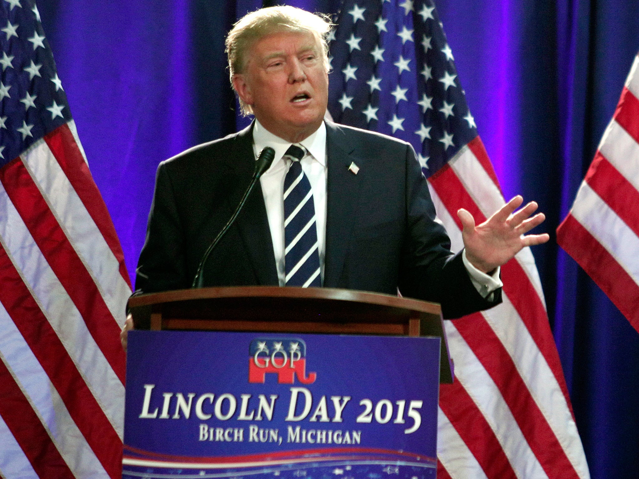 Donald Trump delivers the keynote address at the Genesee and Saginaw Republican Party Lincoln Day Event