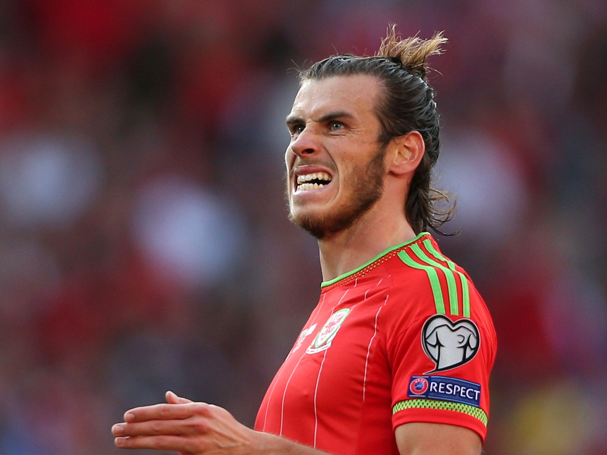 Gareth Bale reacts to a missed chance