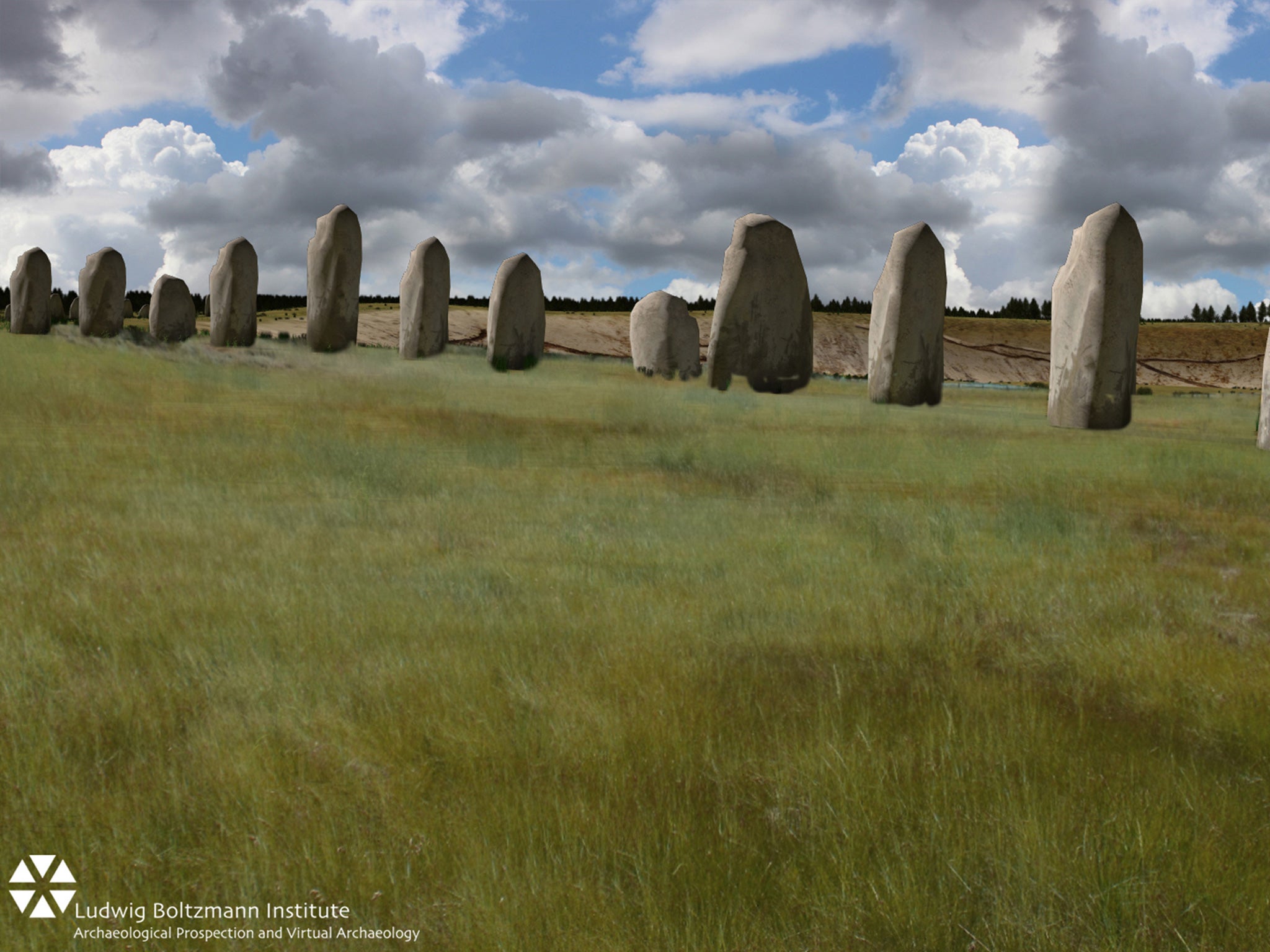 An artist’s impression of how the Durrington Walls monoliths might have looked
