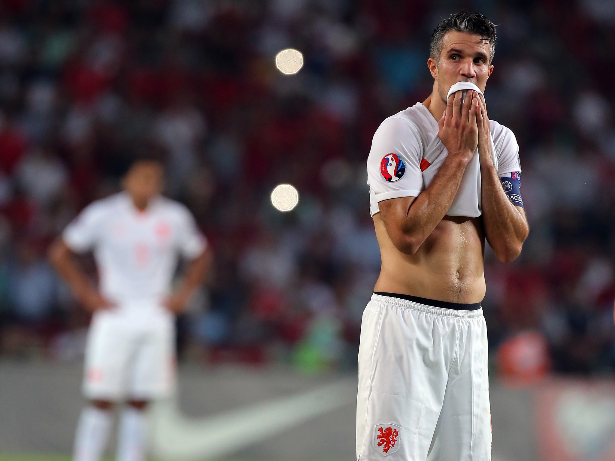 Robin van Persie, the Netherlands captain, looks forlorn at the end of their 3-0 defeat to Turkey