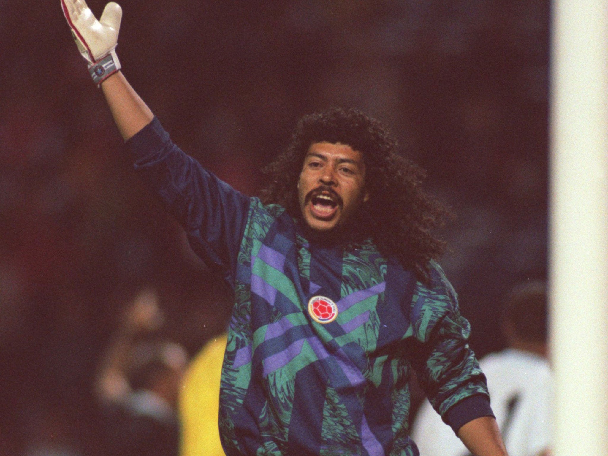Rene Higuita pictured during the friendly against England at Wembley back in September 1995 when he performed the scorpion kick