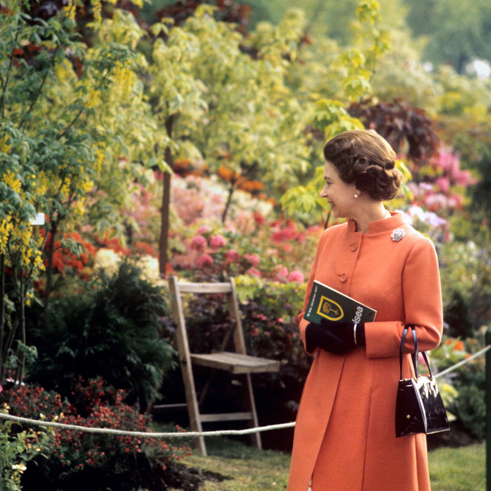Queen Elizabeth II during her visit to the Chelsea Flower Show in London, a regular fixture in the royal calendar, 1971