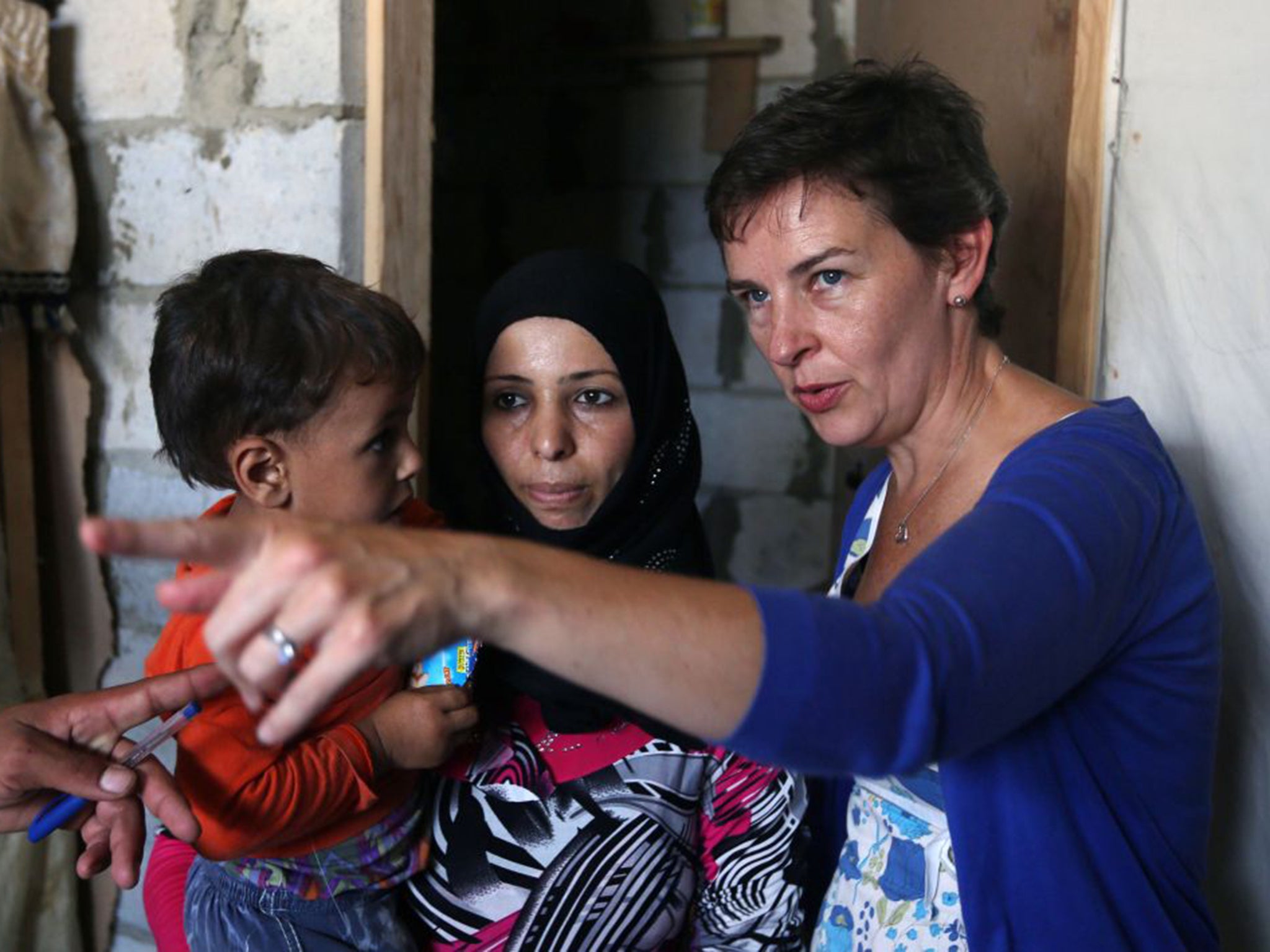 Labour MP Mary Creagh visiting a refugee camp in the southern town of Zahrani, Lebanon