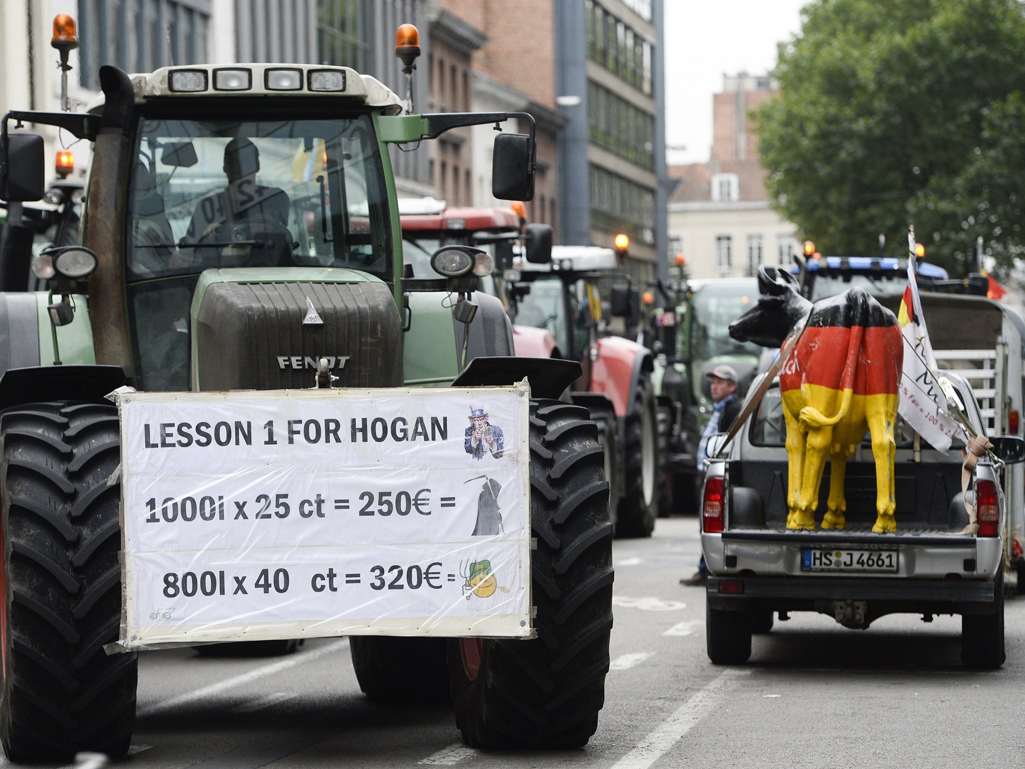 Farmers blockaded the streets in front and around the European Union headquarters in Brussels (Rex)