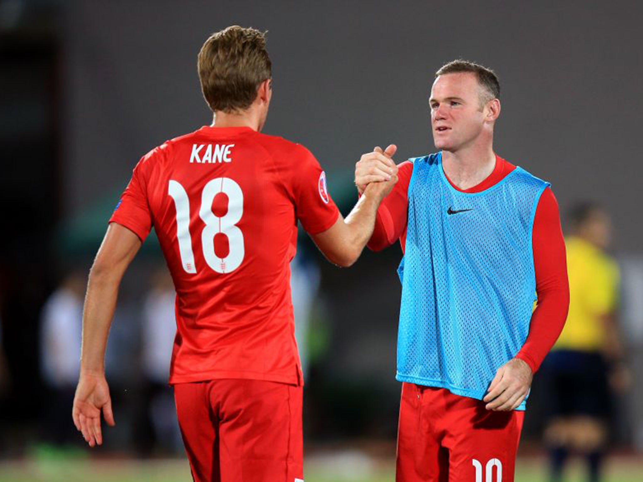 Wayne Rooney, right, congratulates Harry Kane after England's victory against San Marino last week