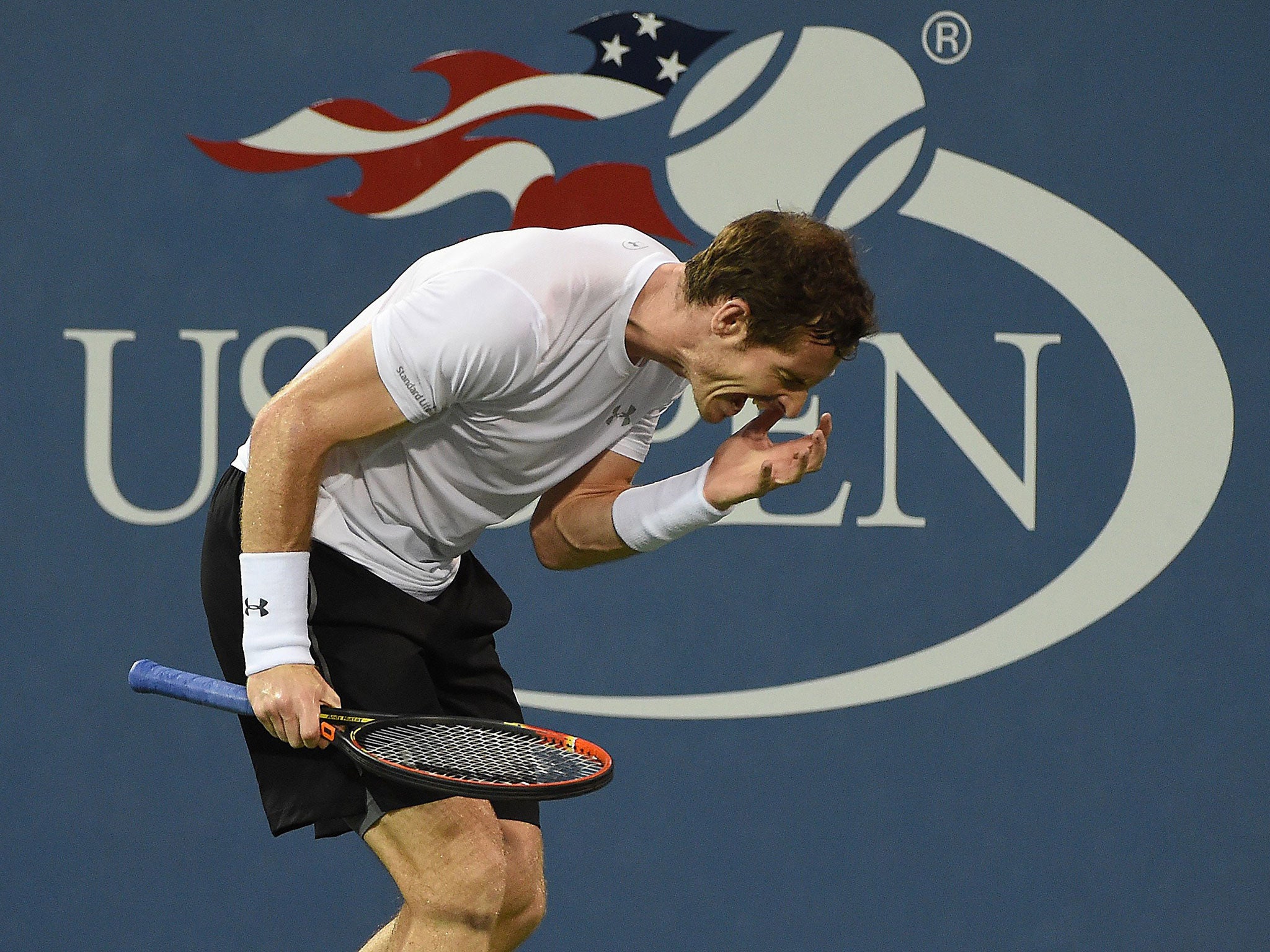 Andy Murray gestures during his US Open defeat to Kevin Anderson