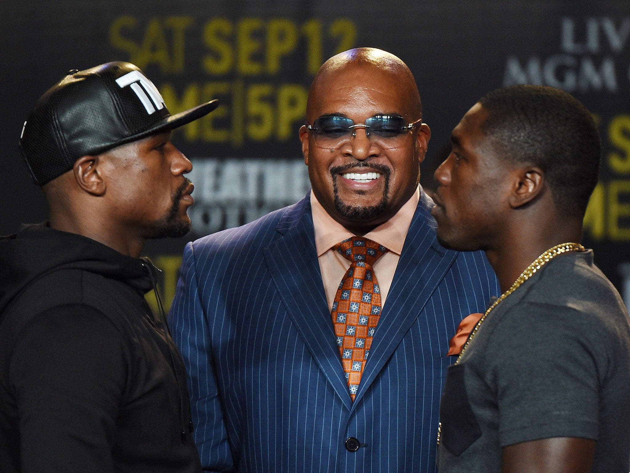 Floyd Mayweather faces off with Andre Berto