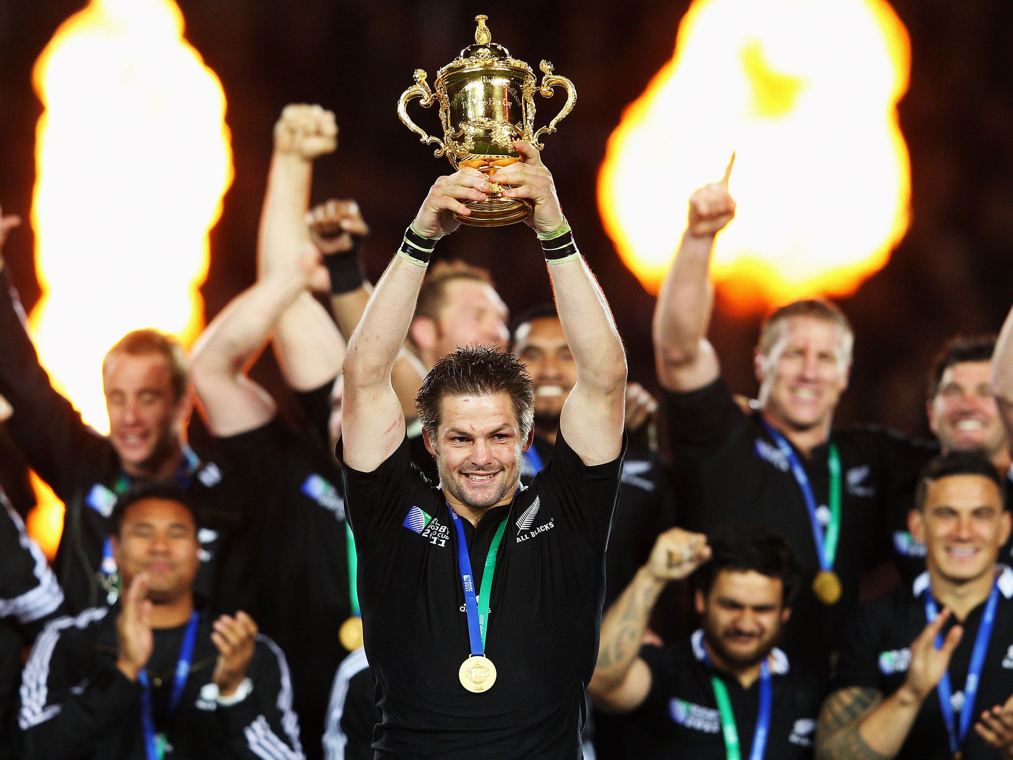 Richie McCaw celebrates as New Zealand win the 2011 Rugby World Cup
