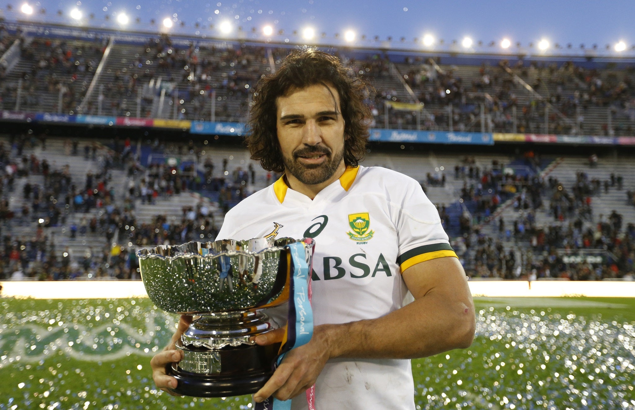 Victor Matfield holds the winning trophy after beating Argentina last month