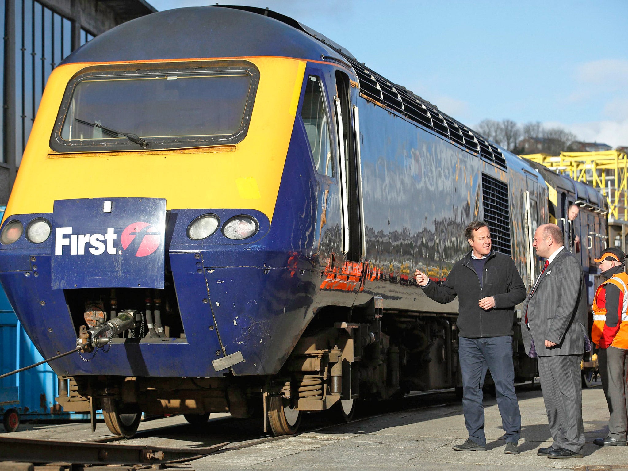 David Cameron visiting First Great Western's Laira rail depot in Plymouth, last year (Getty)