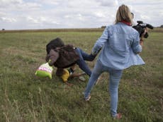 Hungarian camerawoman sentenced for kicking and tripping up refugees