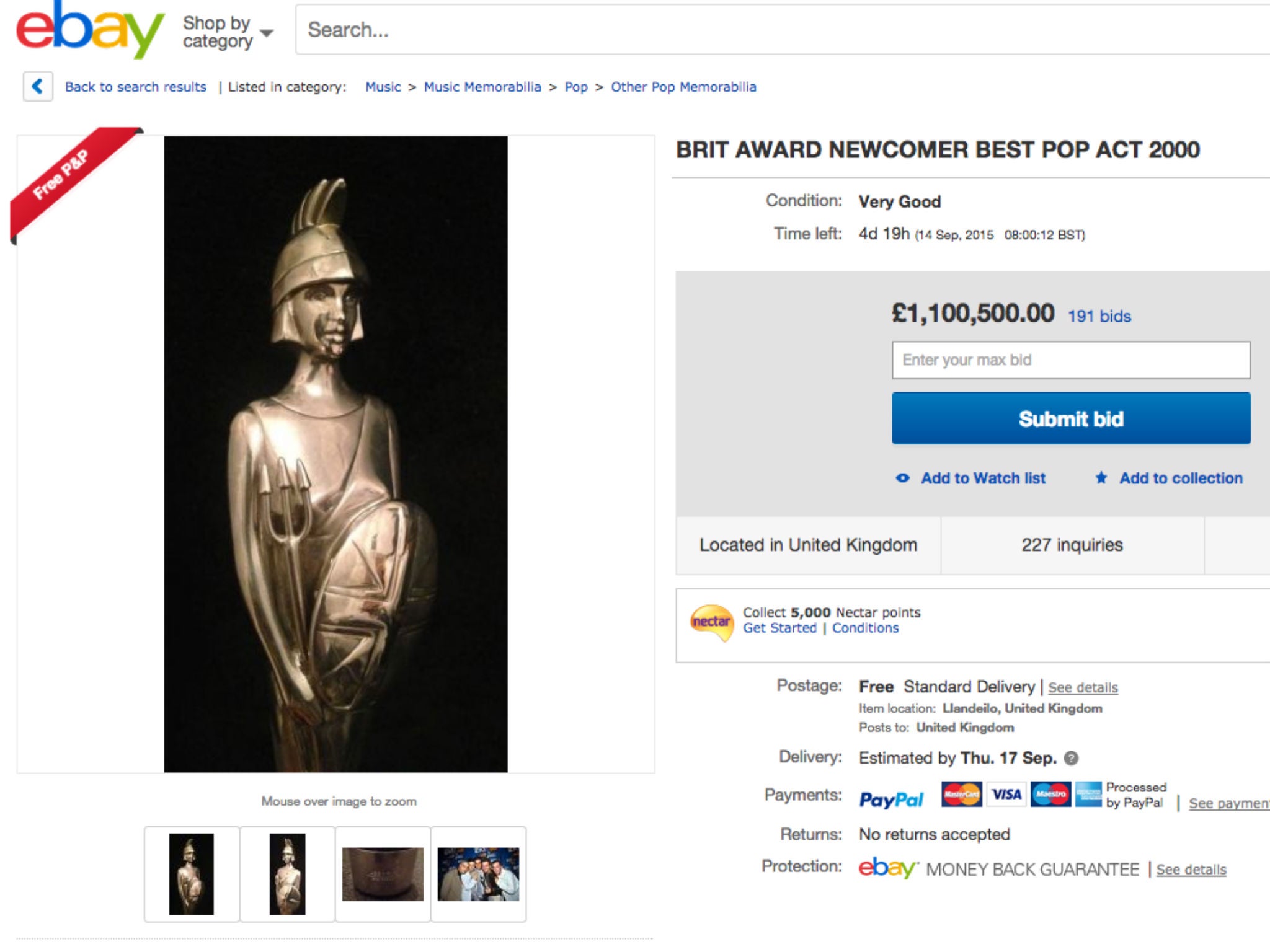 Abz Love has expressed shock that his Brit Award has raised more than £1m