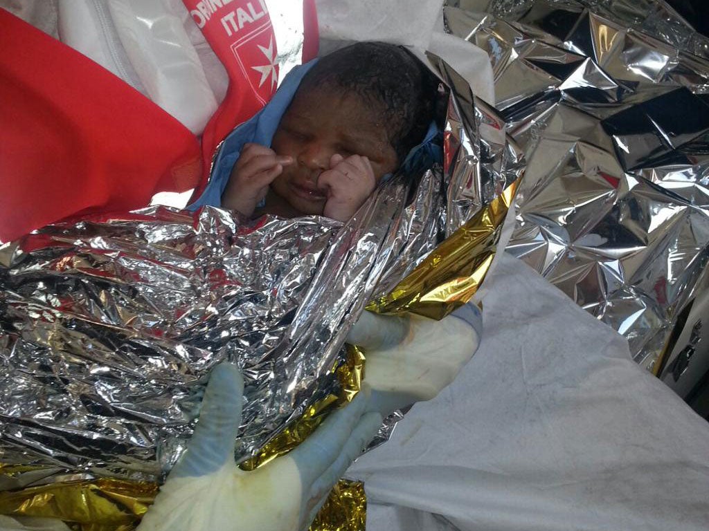 Baby Femino was born on a coast guard patrol boat after her mother was rescued from a refugee ship in the Mediterranean