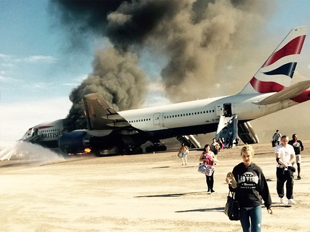 The British Airways plane burst into flames at McCarran airport, Las Vegas
