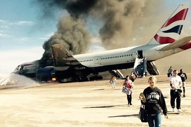 The British Airways plane burst into flames at McCarran airport, Las Vegas