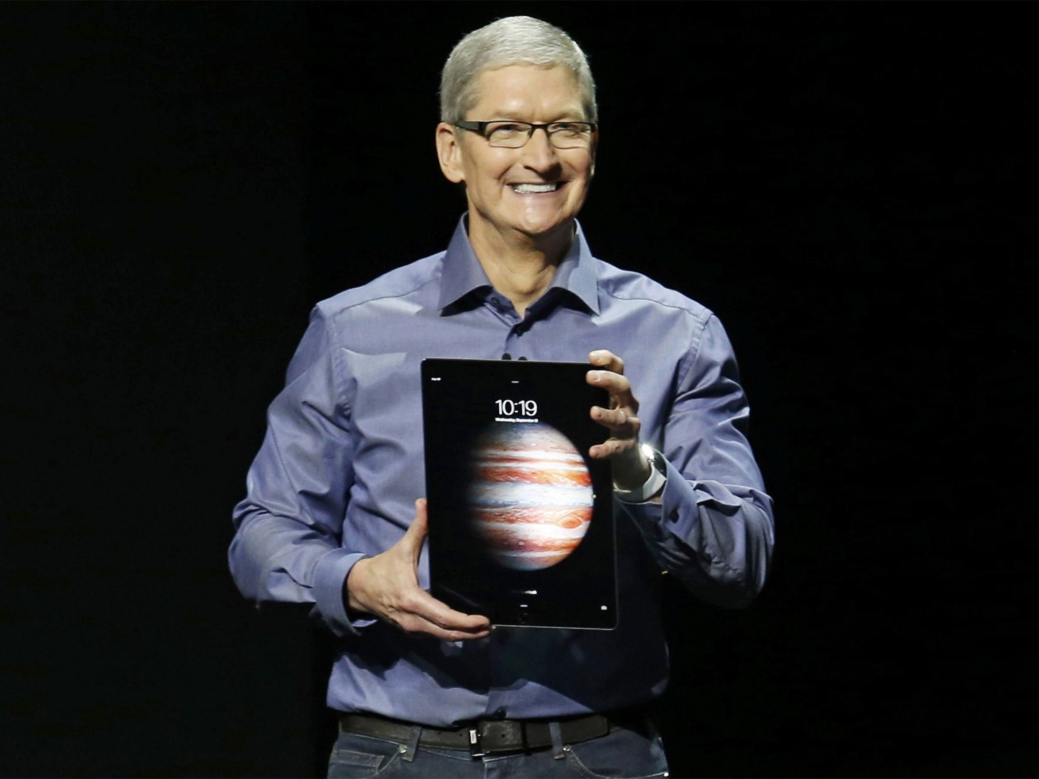 Apple CEO Tim Cook shows off the new iPad Pro