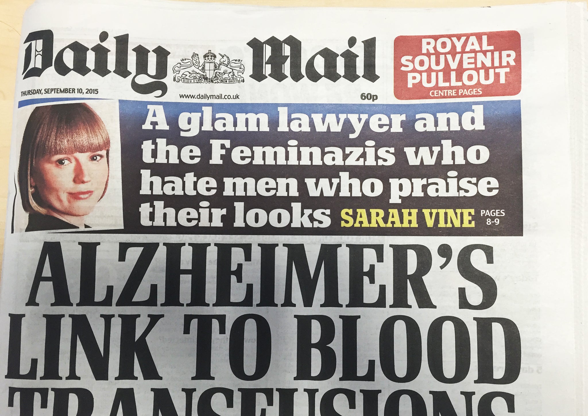 That's me: The Daily Mail's front page on 10 September, 2015