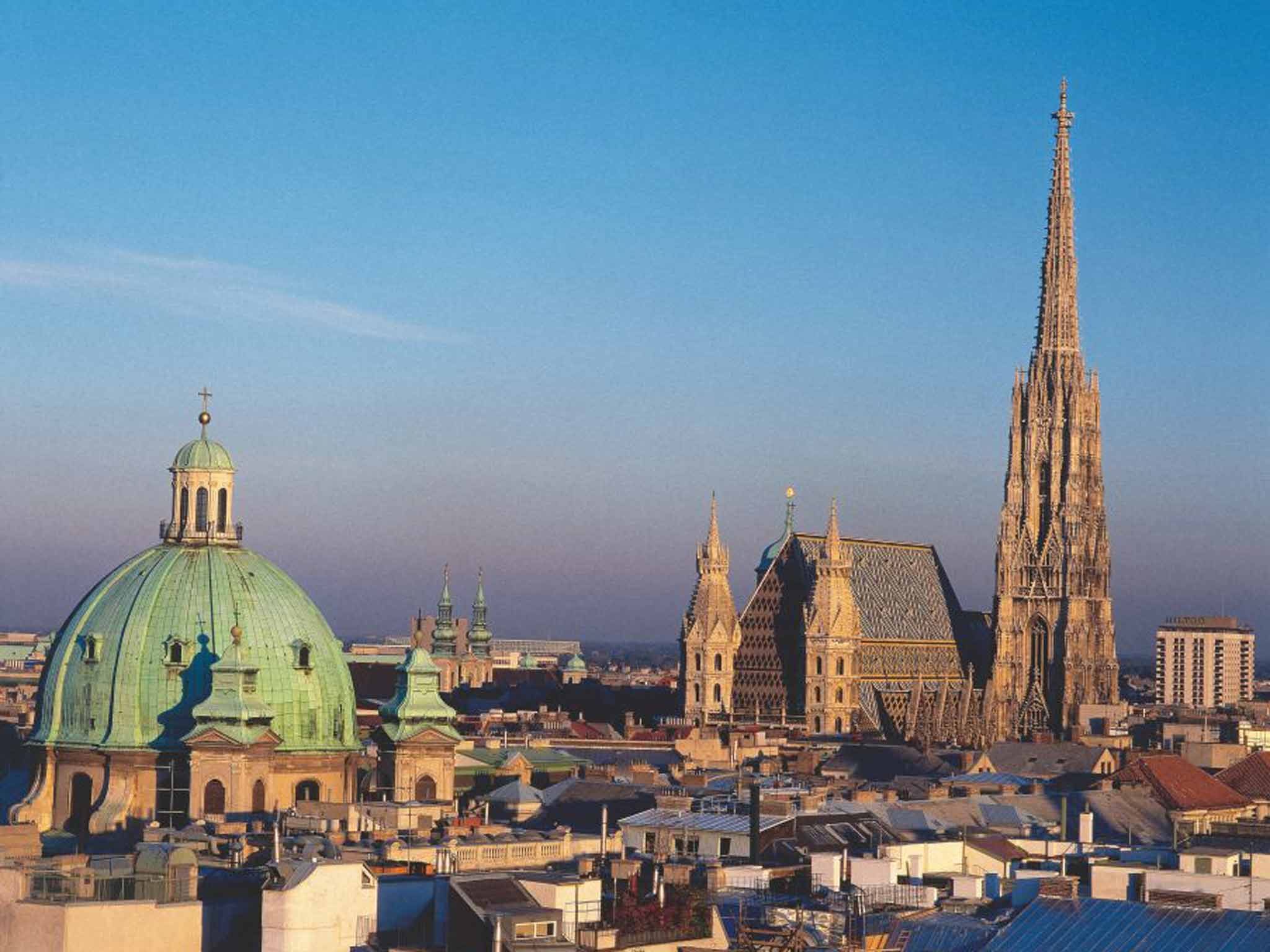 The spire of St Stephan's cathedral dominates Vienna's skyline