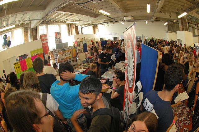 Freshers' fairs, like this one at Students' Union University of the Arts London, are a great way to pick up some useful freebies