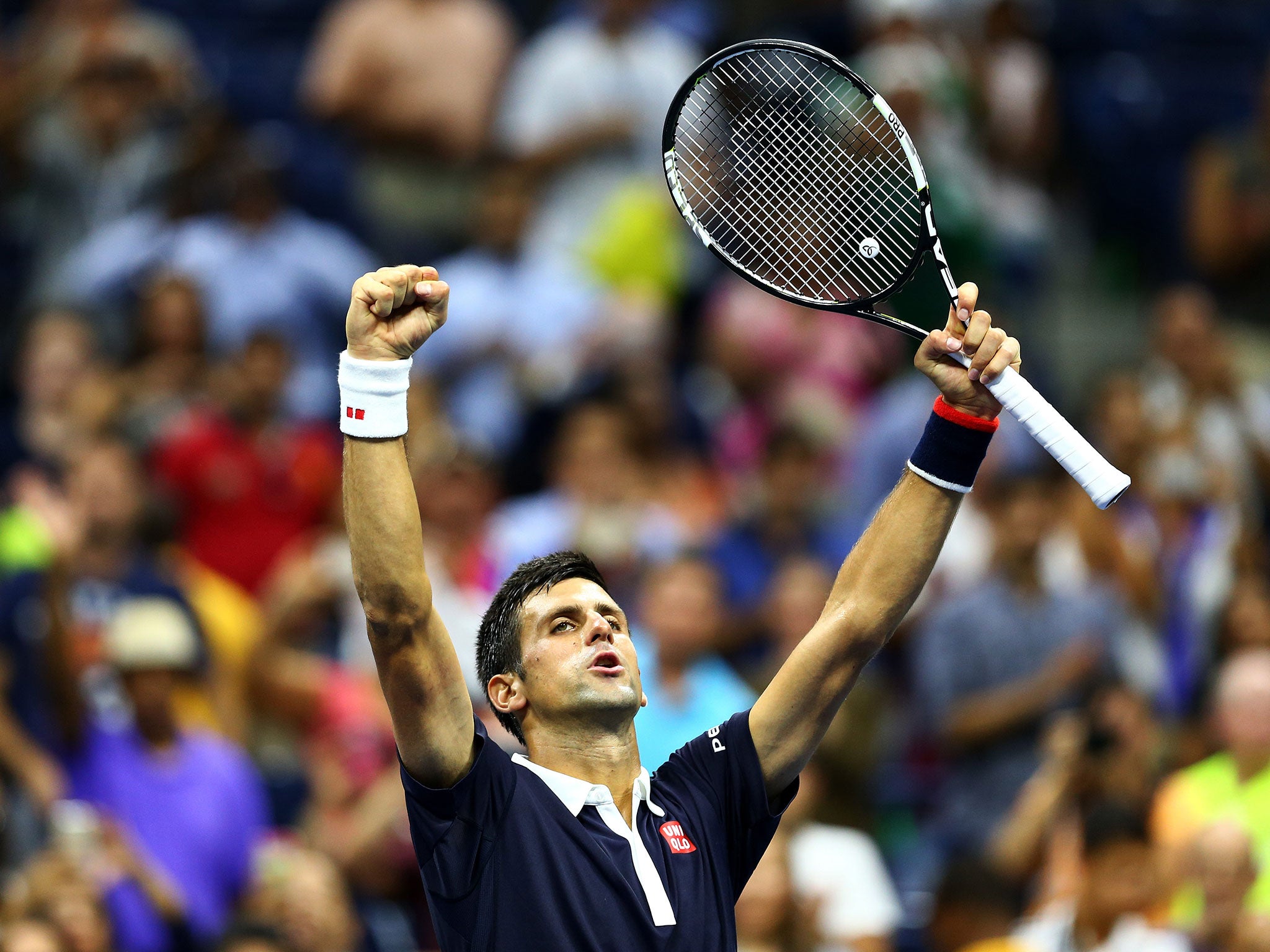 Novak Djokovic celebrates his quarter-final victory over Feliciano Lopez