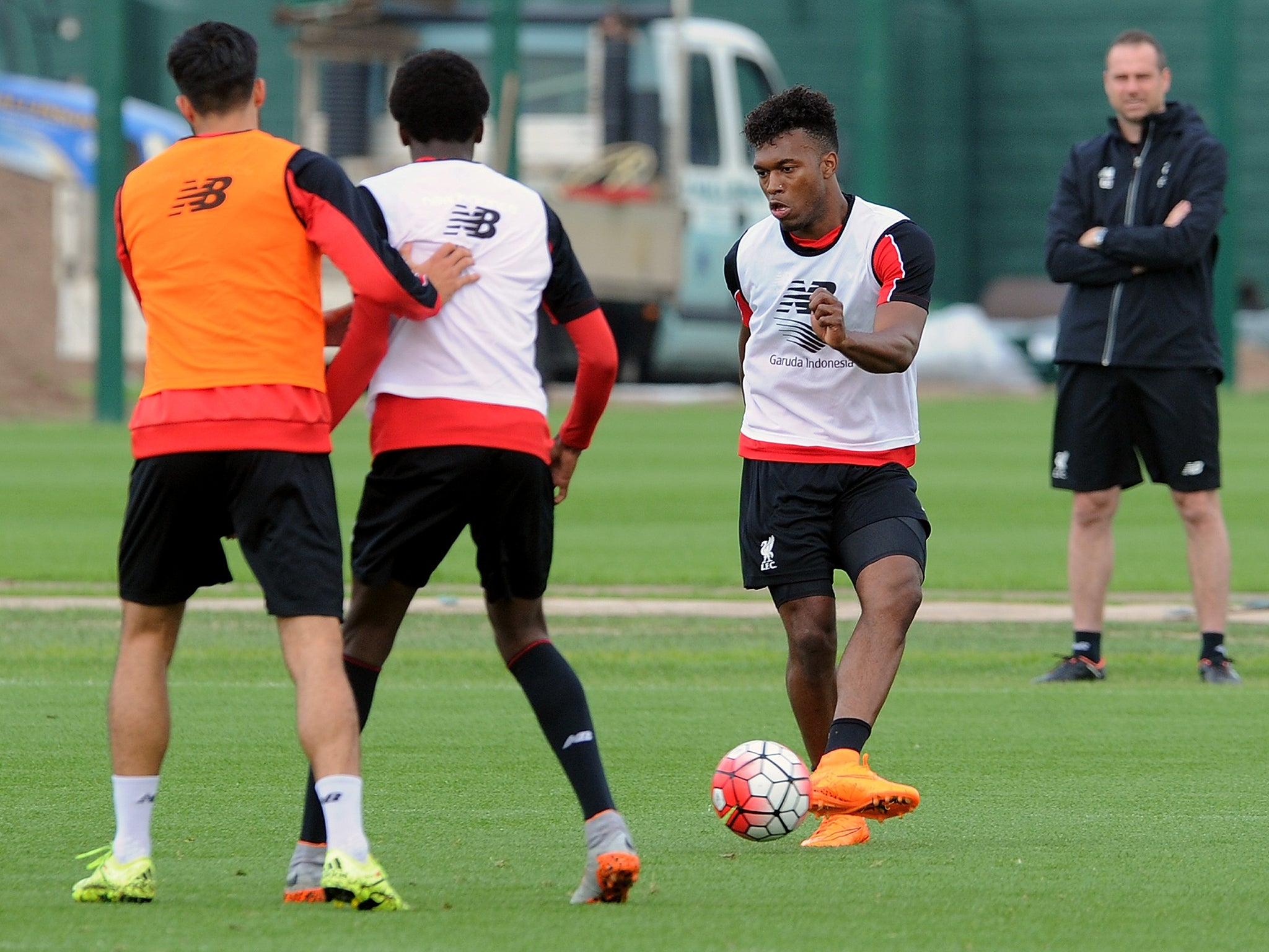 Daniel Sturridge (right) during Liverpool training