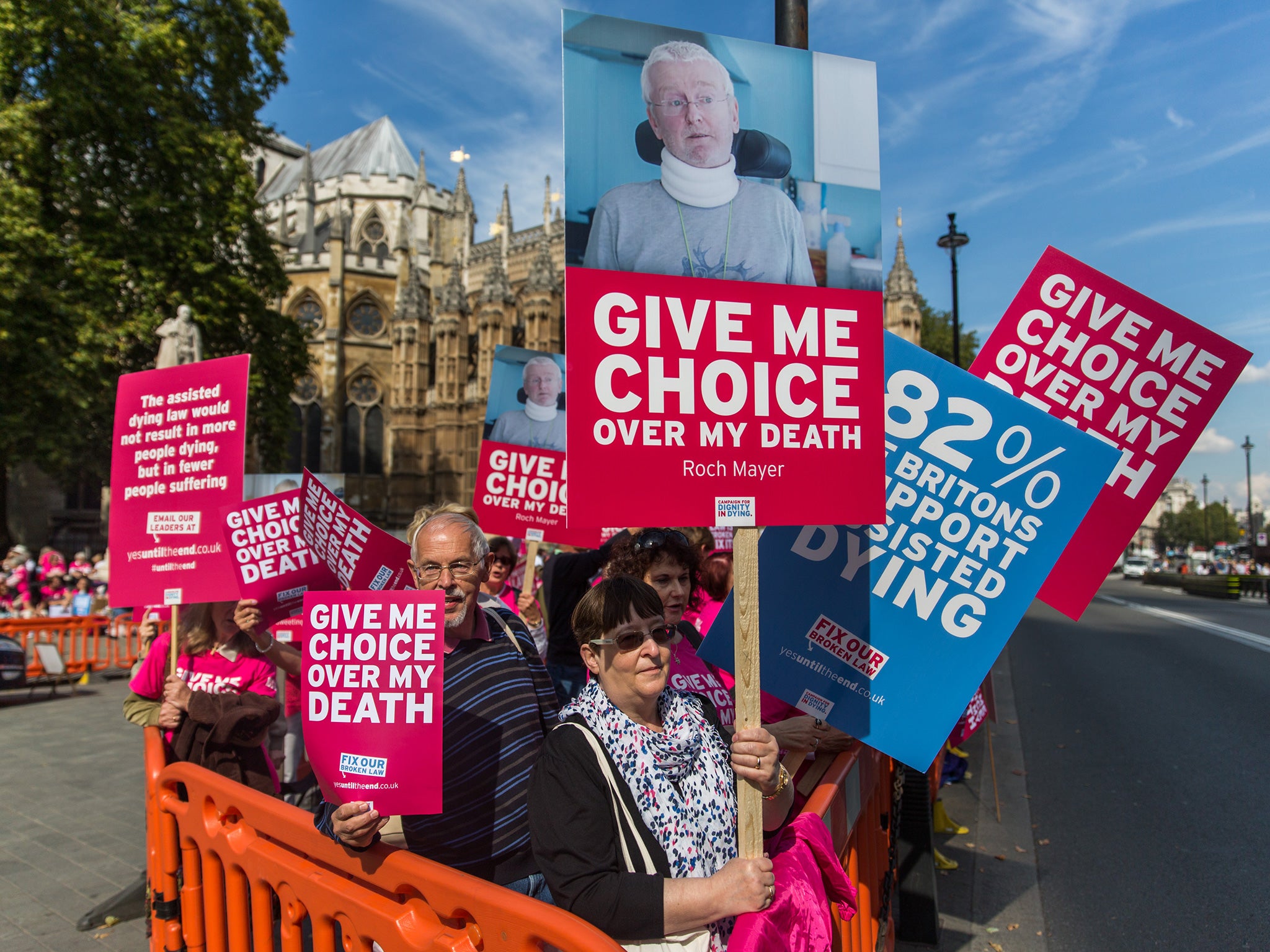 Campaigners in support of assisted dying outside Parliament as MPs voted on the issue last September
