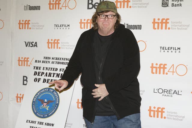 Michael Moore arrives for the premiere of ‘Where to Invade Next’ at the Toronto Film Festival