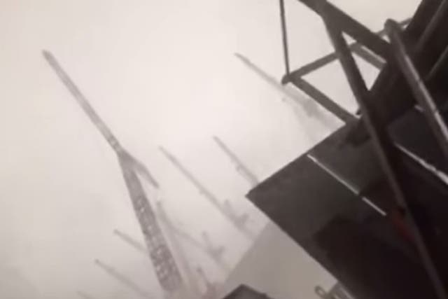 The footage shows the crane blowing over in the fierce gust (Youtube)