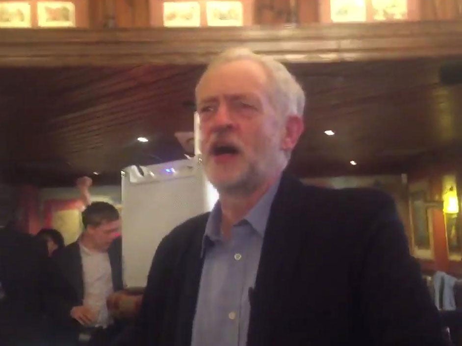 Jeremy Corbyn led a rendition of The Red Flag at his victory party