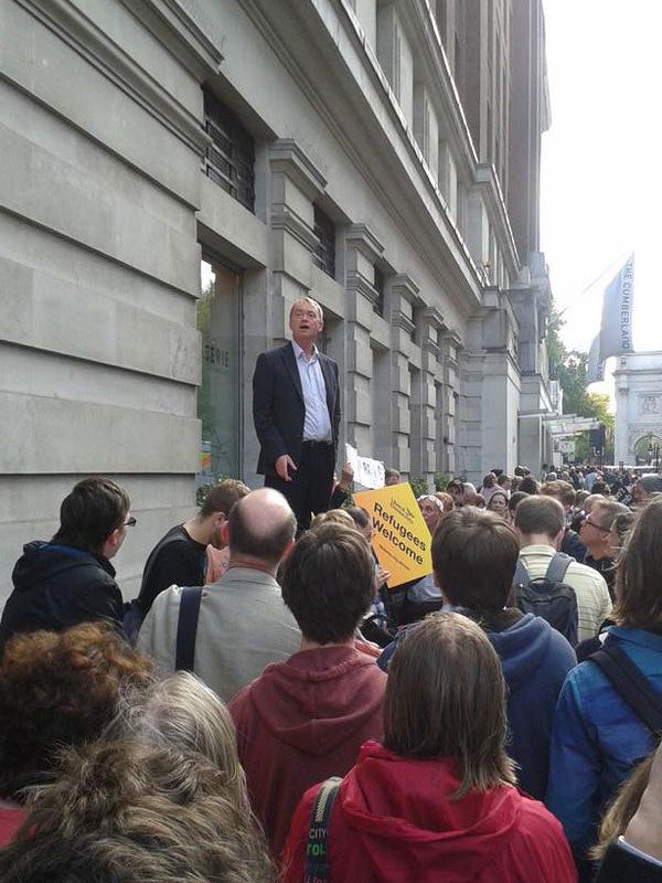 Tim Farron, leader of the Liberal Democrats speaking at the march