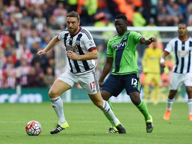 West Bromwich Albion's Rickie Lamert takes on Southampton's Victor Wanyama