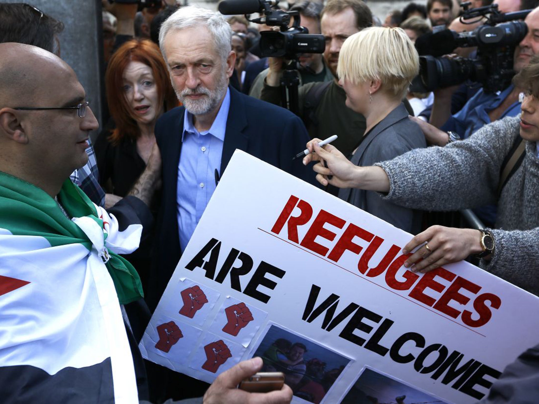 By the end of the demonstration, the refugees march also served as a Corbyn victory rally