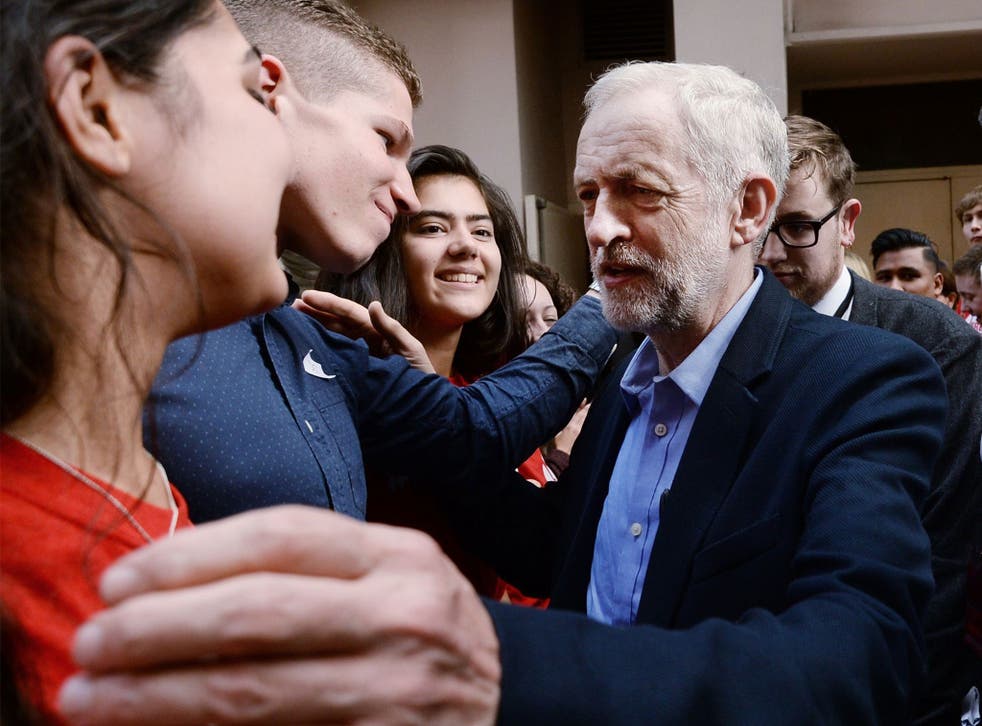 The new Labour leader is greeted by supporters