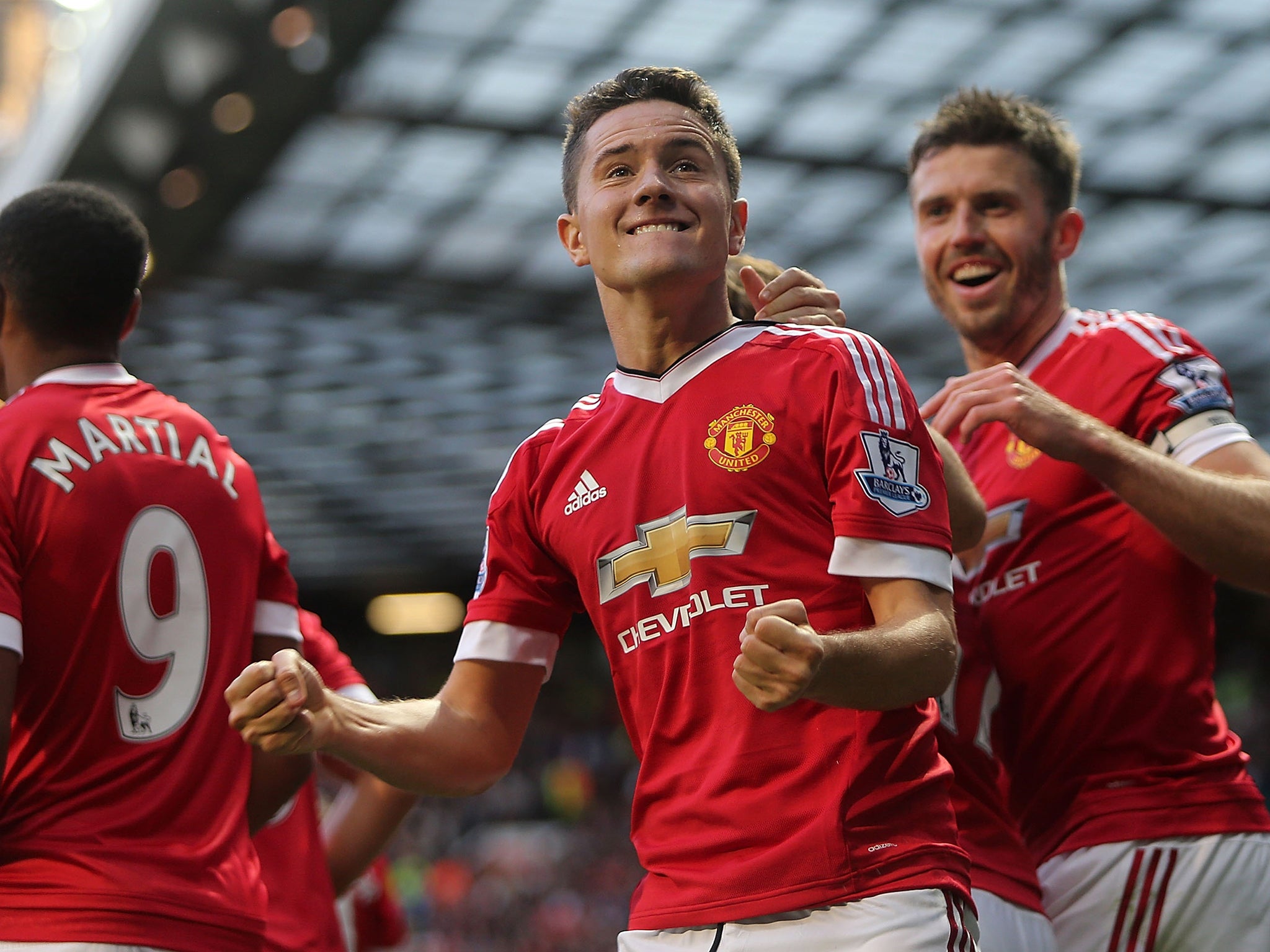 Ander Herrera celebrates after converting from the spot