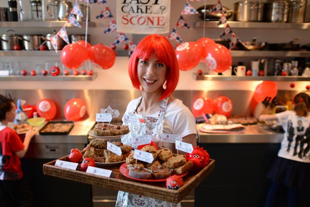 Samantha Cameron bakes in the Downing Street kitchen for Red Nose Day in 2013