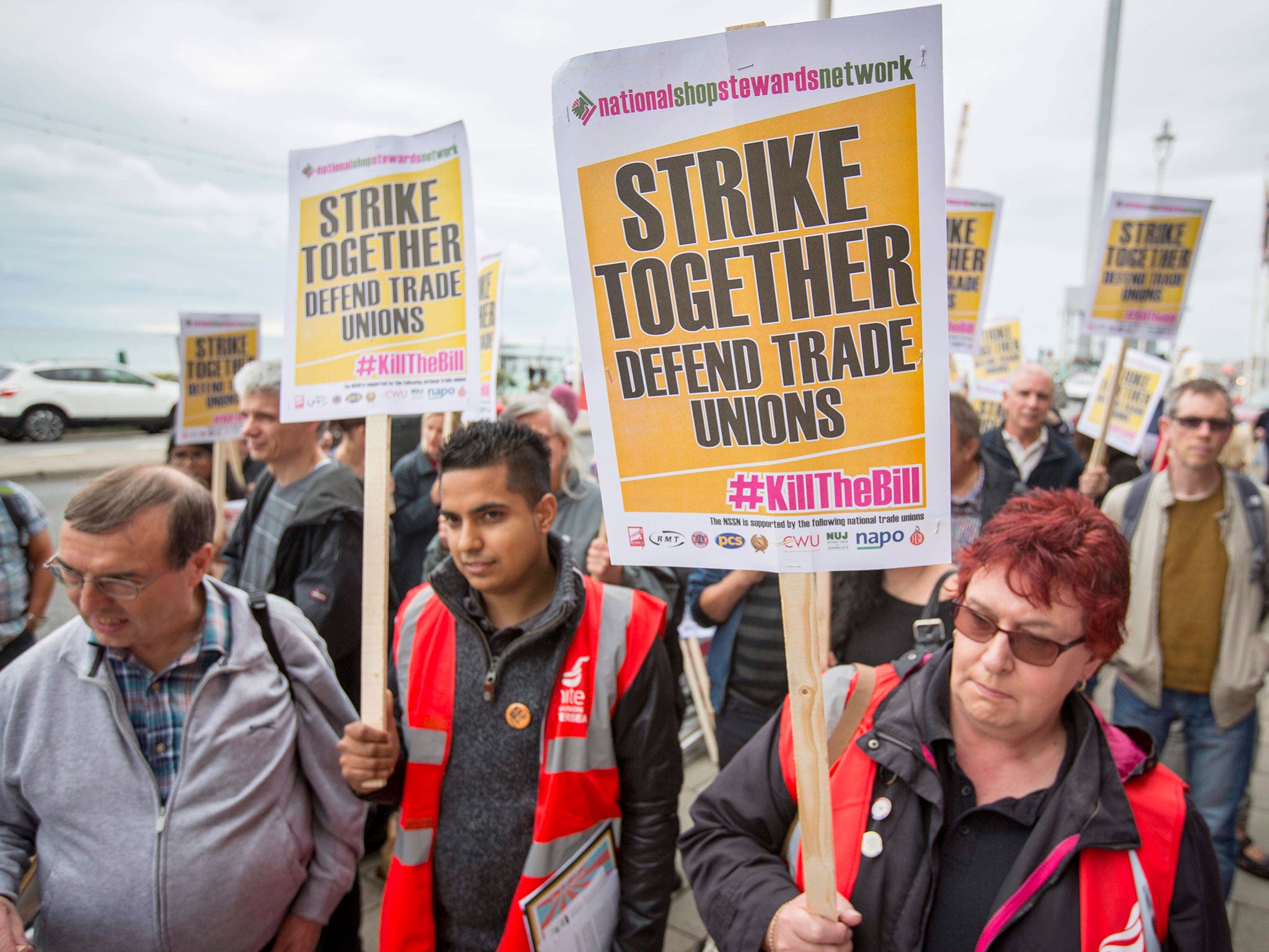 Union members outside the Brighton Centre
