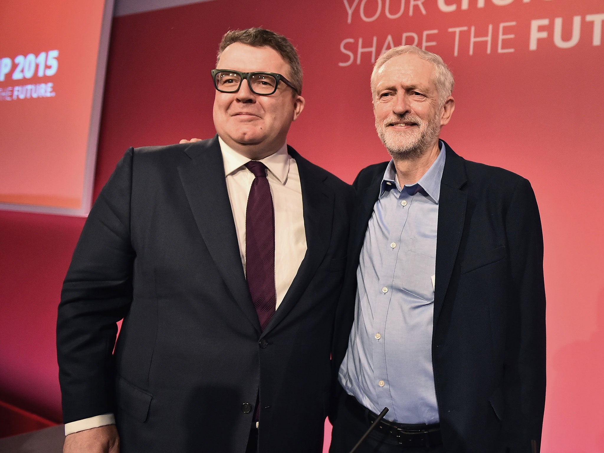 Jeremy Corbyn, right, is announced as the new leader of the Labour Party with Tom Watson, left, elected the new deputy leader