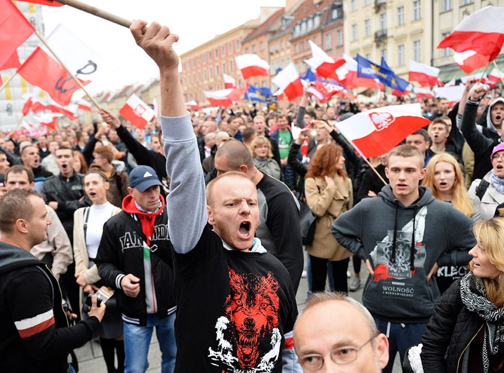 Protesters took part in an anti-migrant rally in Warsaw