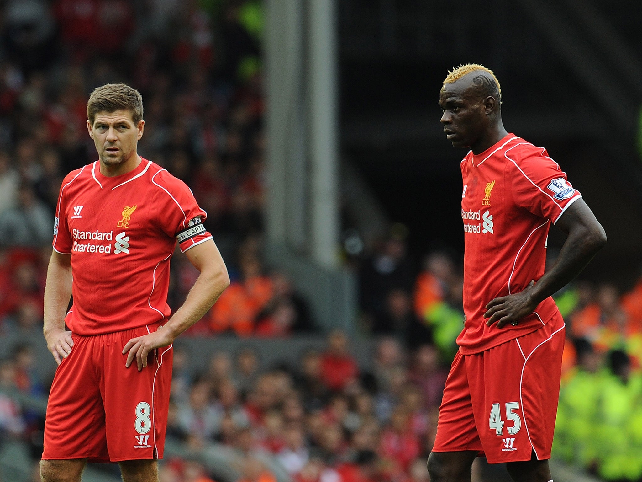 Steven Gerrard and Mario Balotelli pictured at Liverpool last season