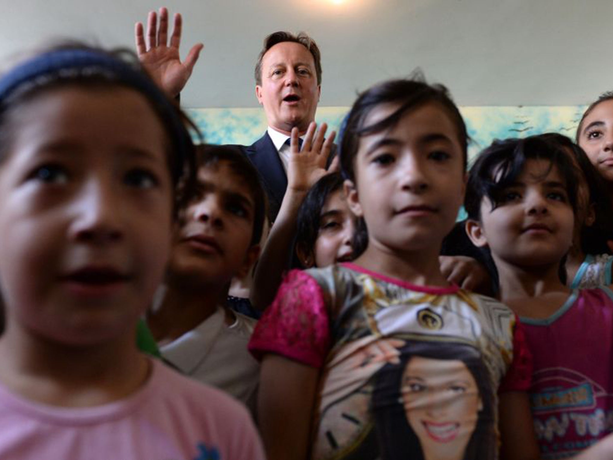 Prime Minister David Cameron visited the Sed El Boucrieh School in Beirut, as part of a whistle-stop tour of Lebanon