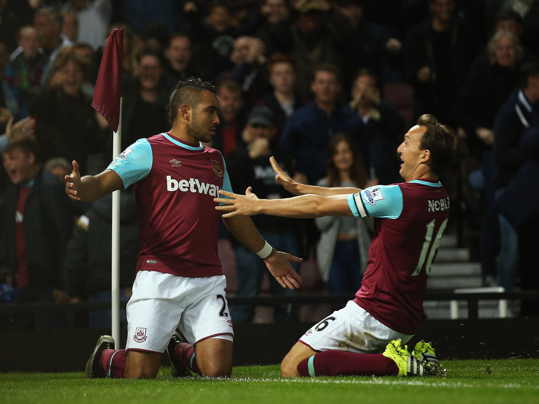 Dimitri Payet celebrates his opening goal in West Ham's win over Newcastle
