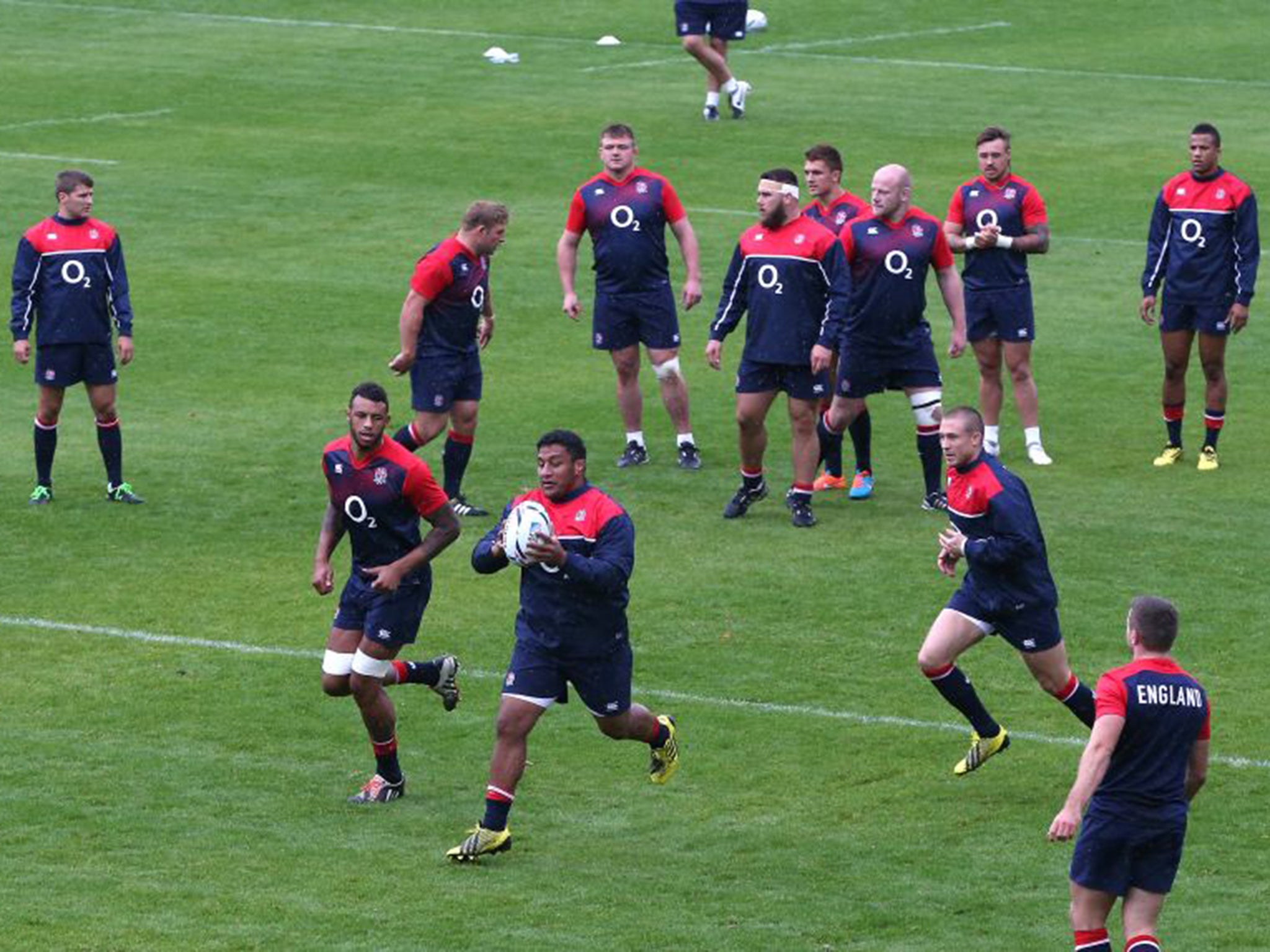 Mako Vunipola, with the ball in training on Monday, can add some clout off the England bench