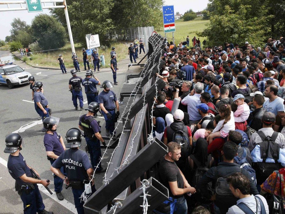 Refugees at the border with Hungary, near the village of Horgos in Serbia