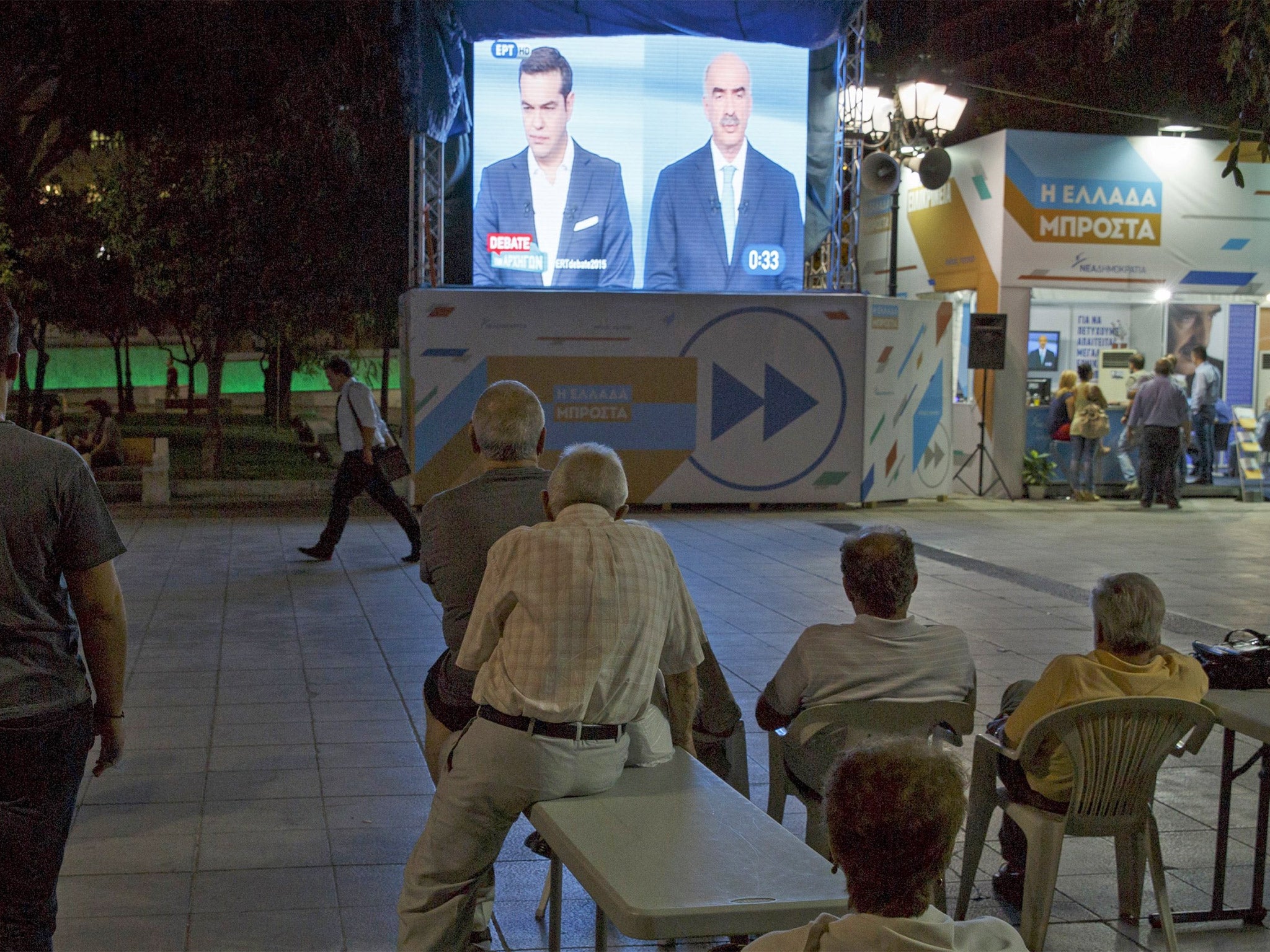 People watch the debate in Syntagma Square, Athens