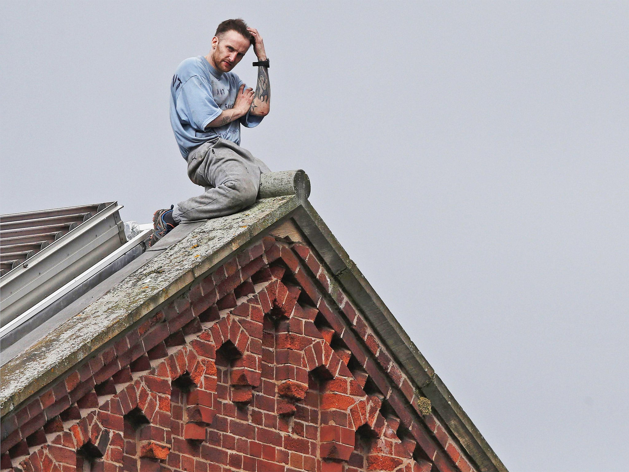 Convicted murderer Stuart Horner enters the third day of his rooftop protest at Strangeways prison in Manchester